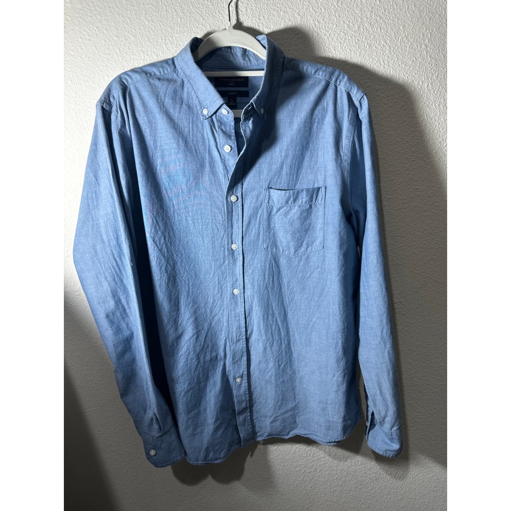 Banana Republic Shirt Mens Large L Blue Cotton Slim Fit Button Down Long Sleeve